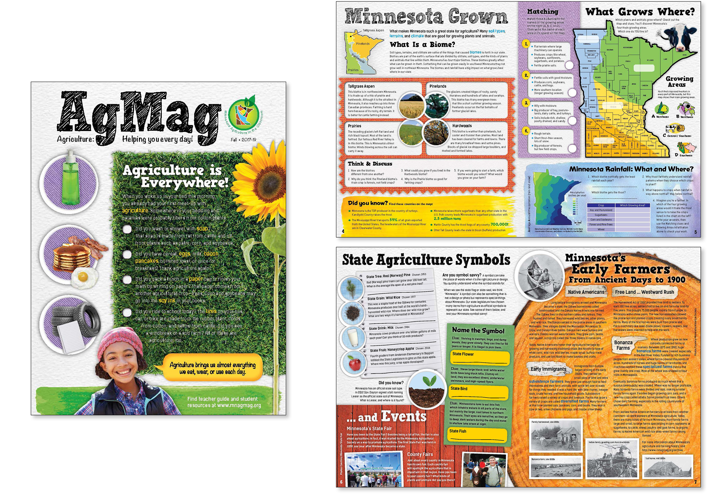 Image of printed magazine called AgMag, for grades 4-6. Graphics and text are colorful and easy to read, and age-appropriate.
